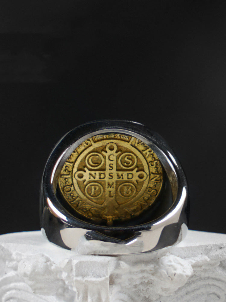 Christian Order Of Benedict In Titanium And Bronze Ring