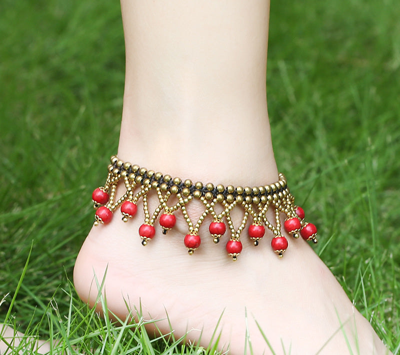 Jiemancheng Bijoux Rétro Exagéré Multicouche Perles Cheville