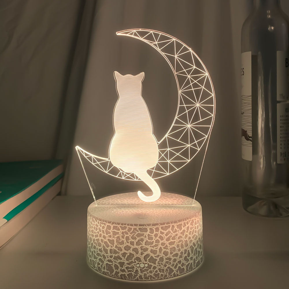 3D Led Light Moon And Cat Shape Acrylic Decorative Interior Light