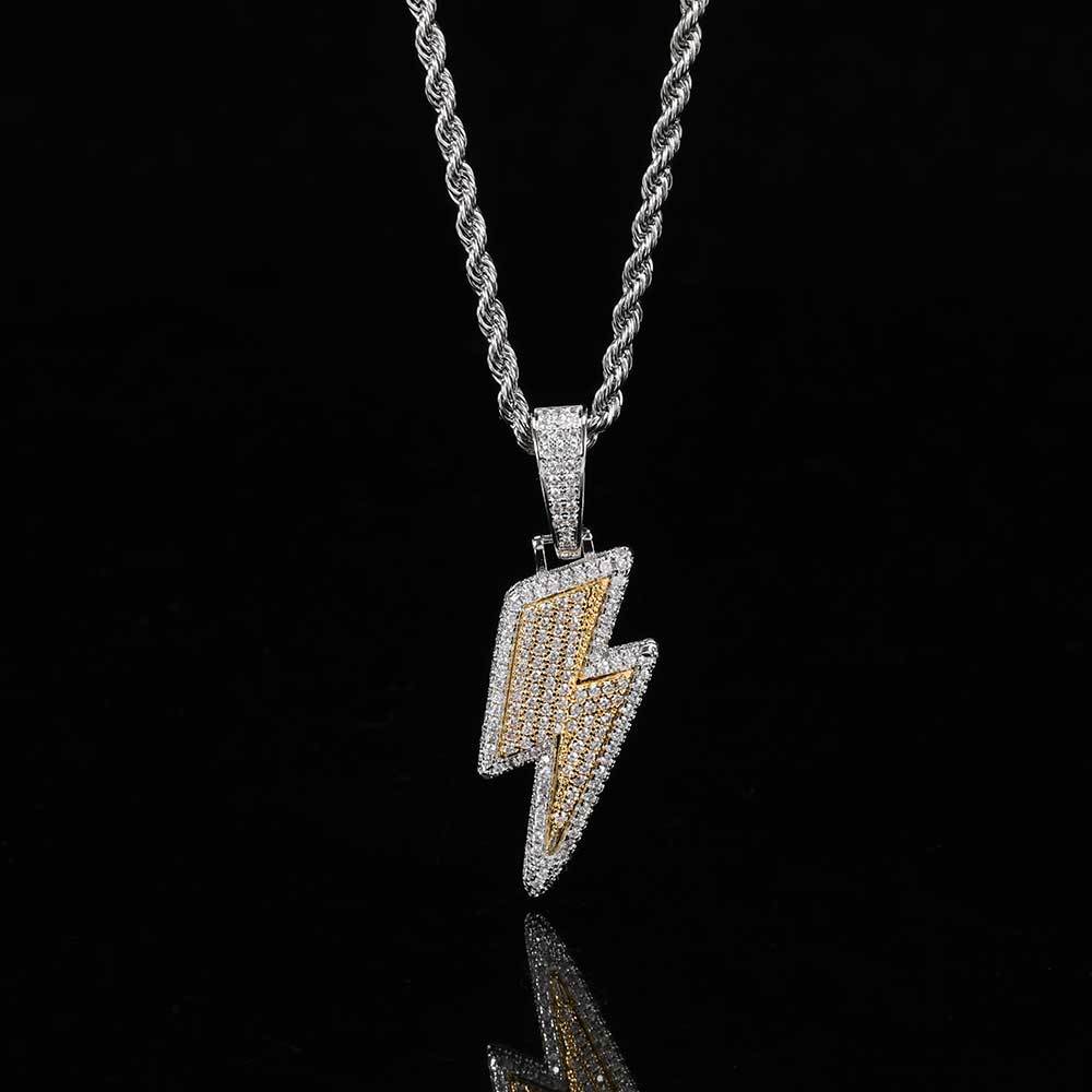 Hip Hop Two Tone Lightning Pendant Necklace Real Gold Plated Copper Necklace