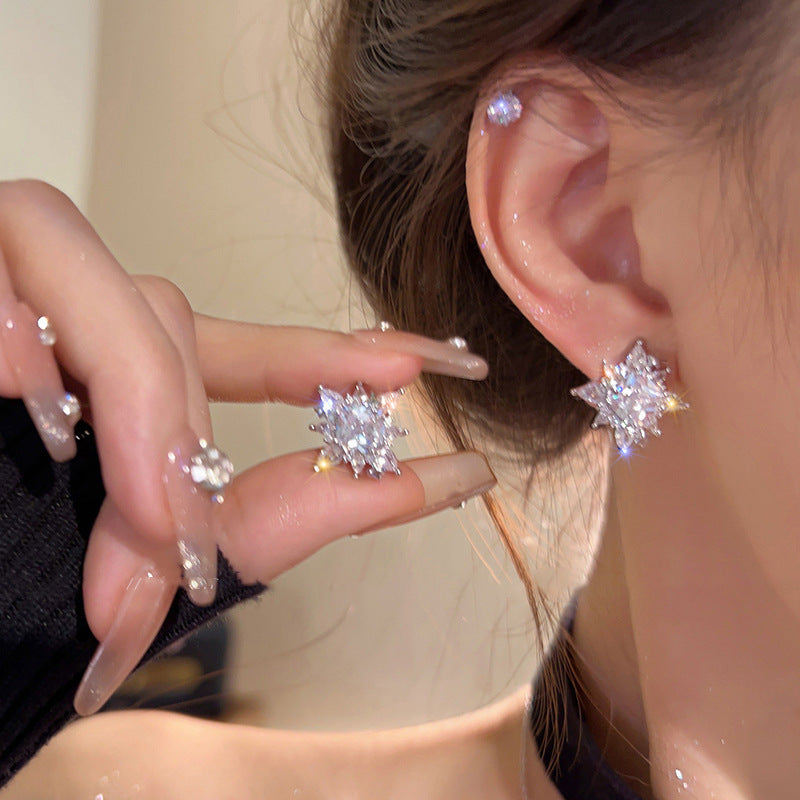 Sparking Snowflake Earrings For Women Shiny Zircon Firework Exquisite Earring Christmas New Year Party Jewelry