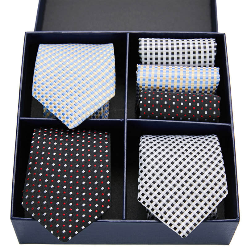 Fashion business striped tie square scarf combo set