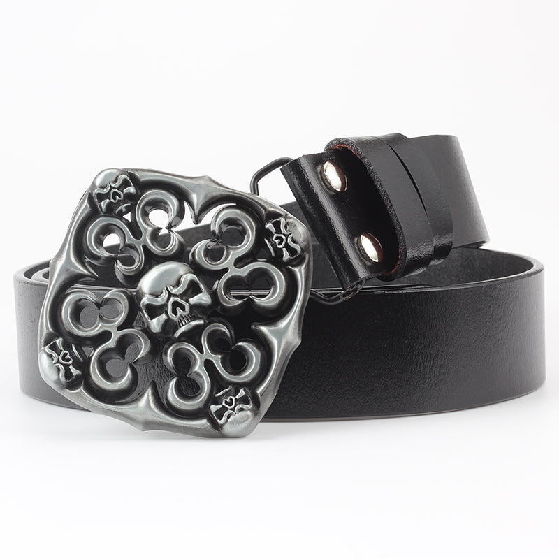 Ceinture de décoration tête de mort en cuir pur