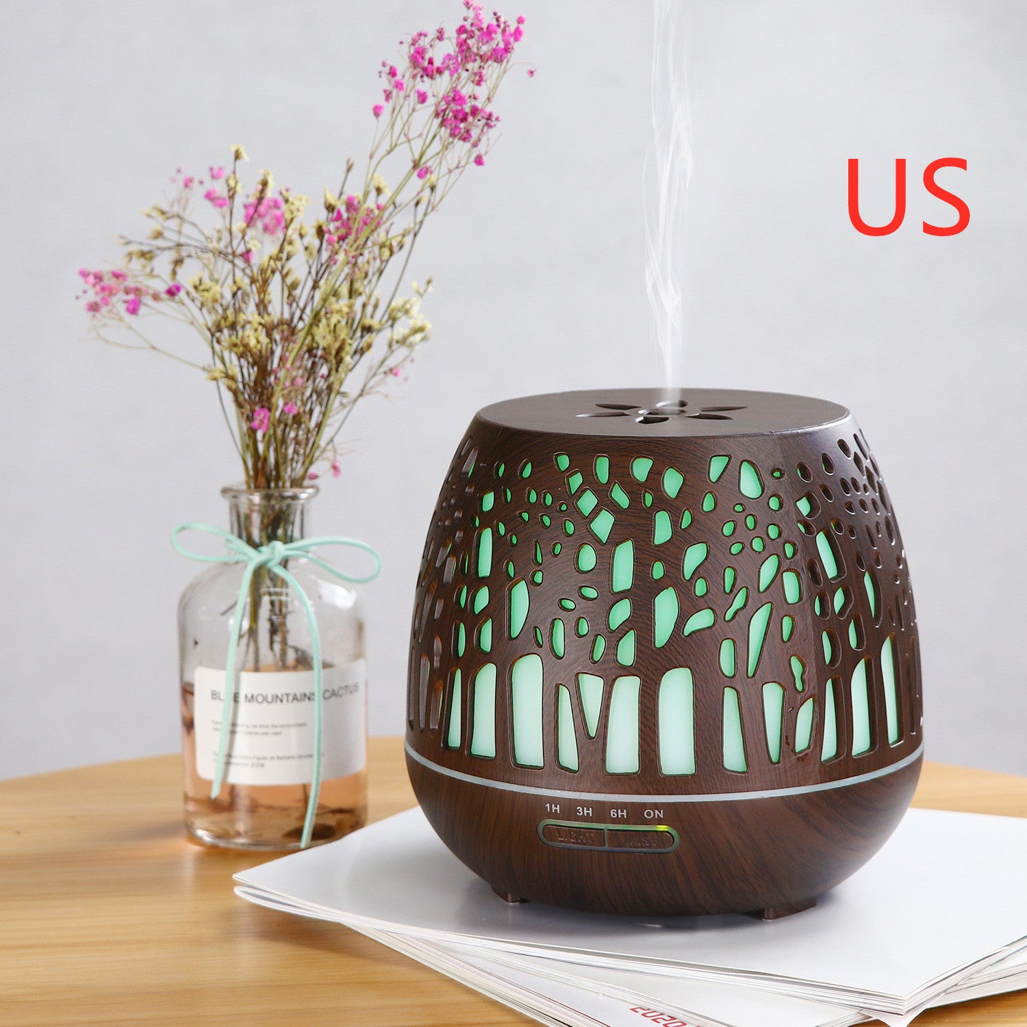 Diffuseur d'huiles essentielles d'ambiance, creux, coloré, humidificateur ultrasonique