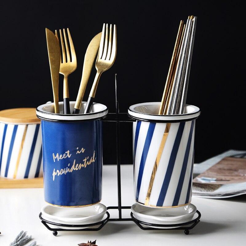 Ceramic fork spoon tableware storage drain cylinder