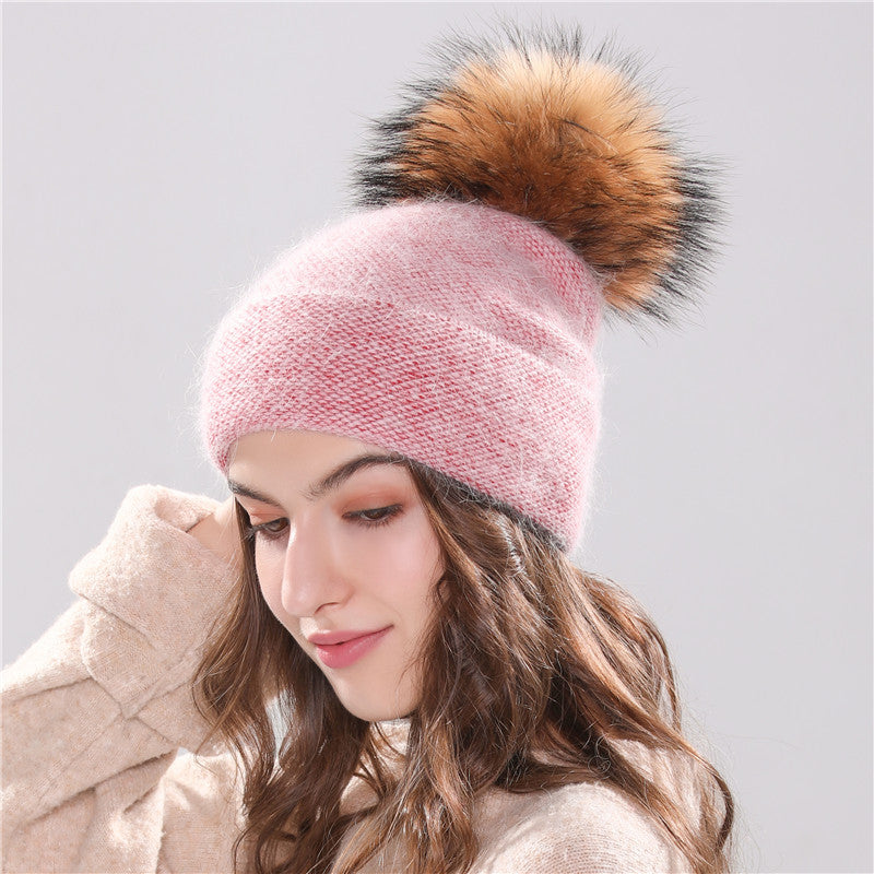 Bonnet en fourrure de lapin angora pour fille - Chapeau d'hiver pour femme