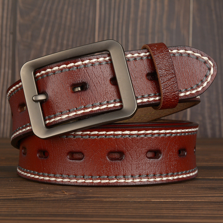Ceinture homme en cuir de vachette véritable à double ligne avec boucle japonaise