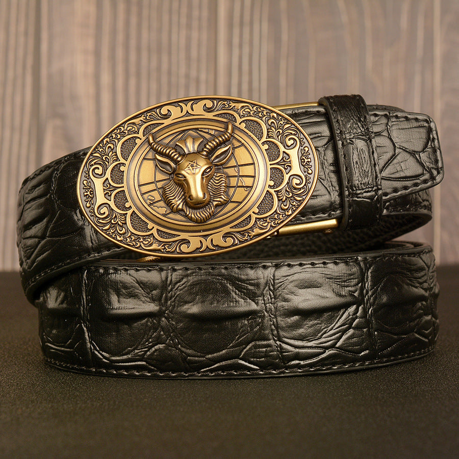 Ceinture en cuir double pour homme avec boucle automatique