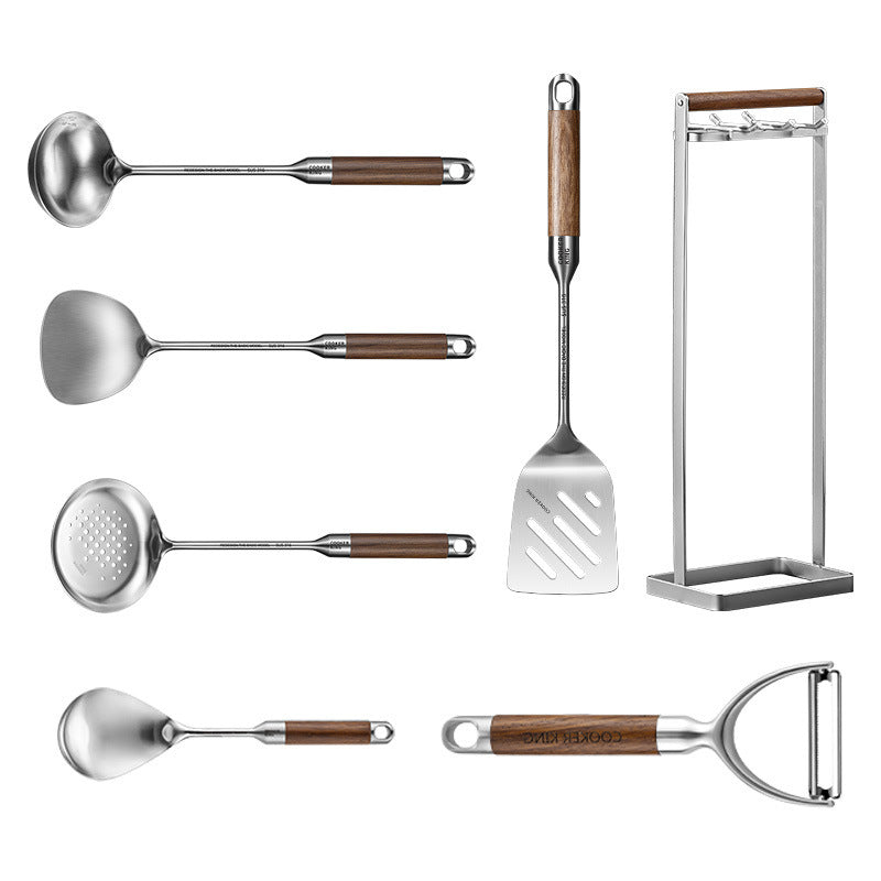 316 Stainless Steel Household Large Cooking Spoon Colander Rosewood Handle Set Rack