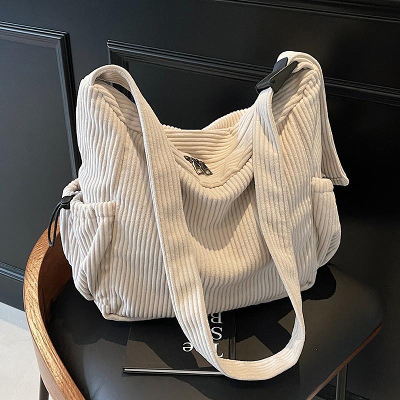Sac bandoulière simple grande capacité en velours côtelé pour femmes