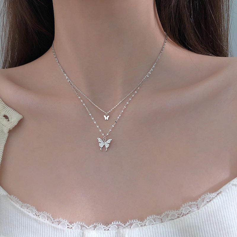 Butterfly Double-Layer Necklace Female Simple Design Sense Niche Temperament
