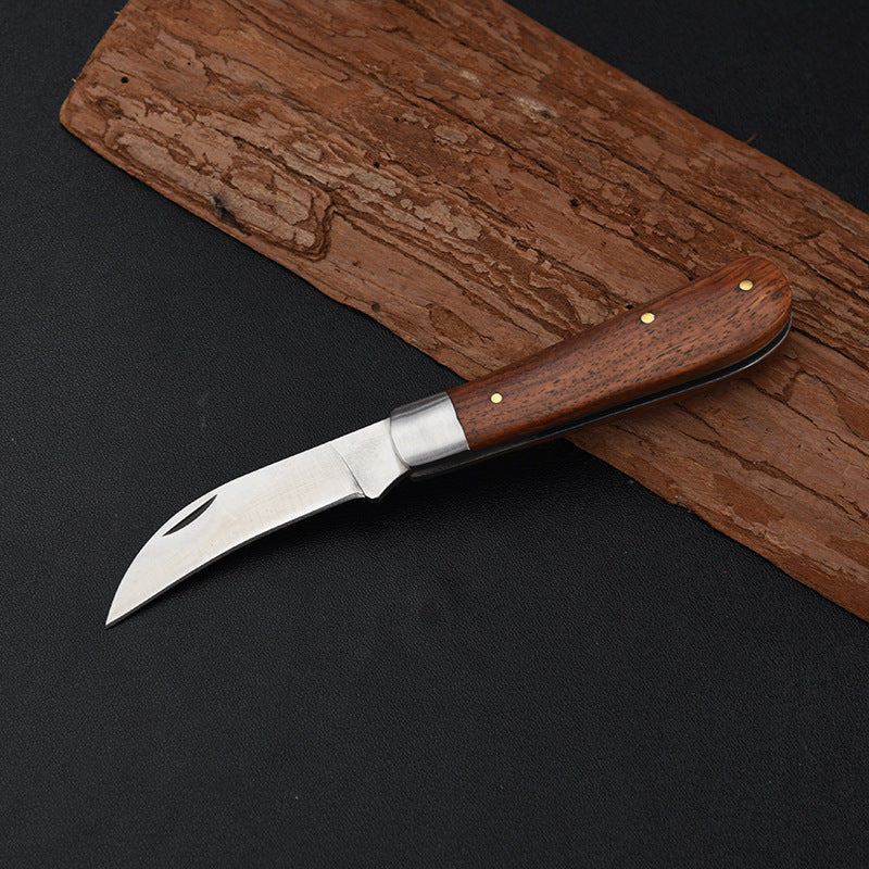 Couteau à Champignons Facile à Transporter Manche en Bois Pliant Petite Machette Multifonctionnelle