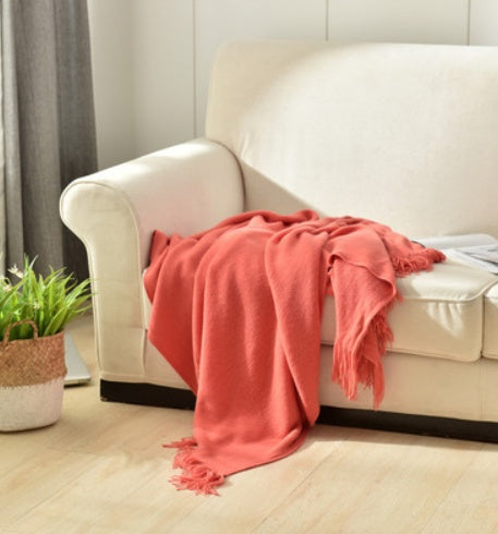 Petite couverture tricotée à franges, couverture de sieste, couverture de canapé