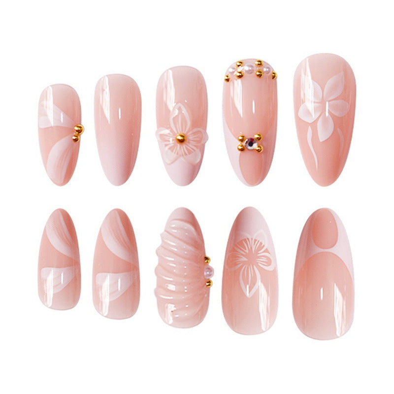 Faux Ongles Amande Effet Vague d'Eau 3D Blanc Simple