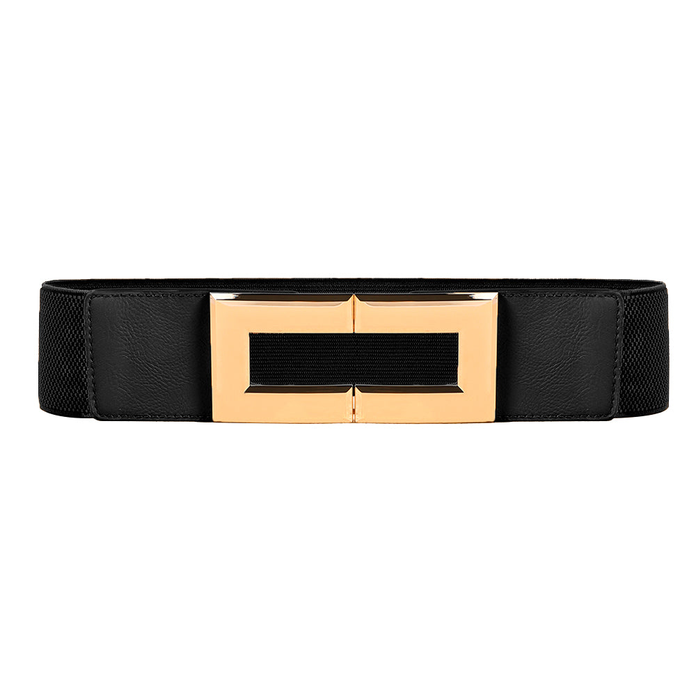 Ceinture décontractée multicolore pour femme à tempérament simple avec large ceinture élastique et boucle carrée en métal pour veste de costume ou robe