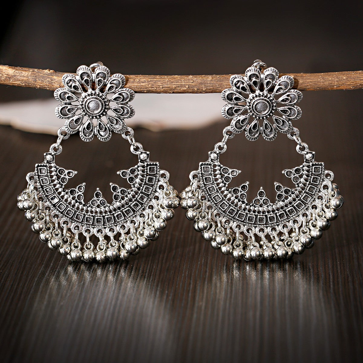Fan-shaped Retro Ethnic Style Earrings Tassel Hollow