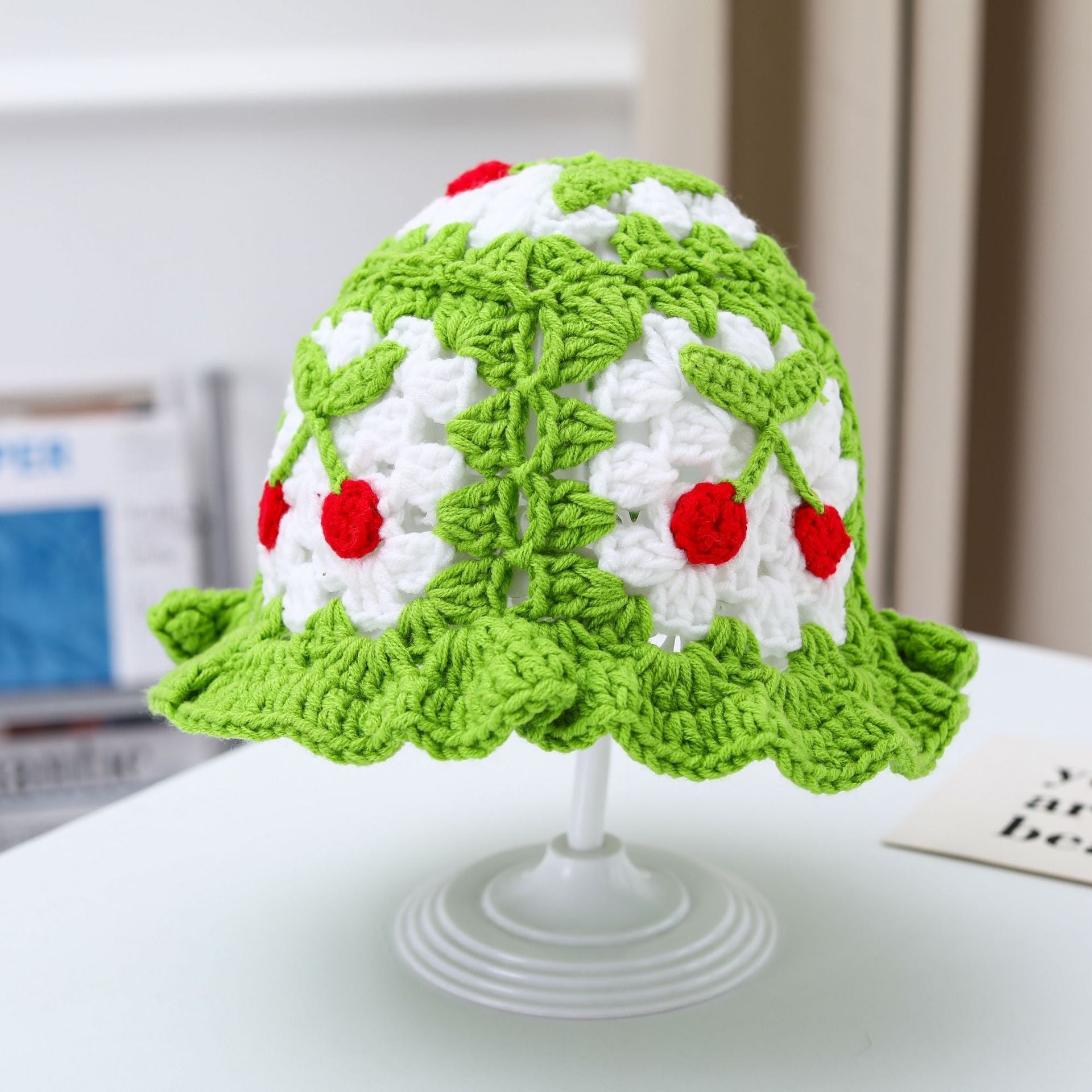 Cherry Hand Knit Sweater Hat Keeps Warm And Fashionable
