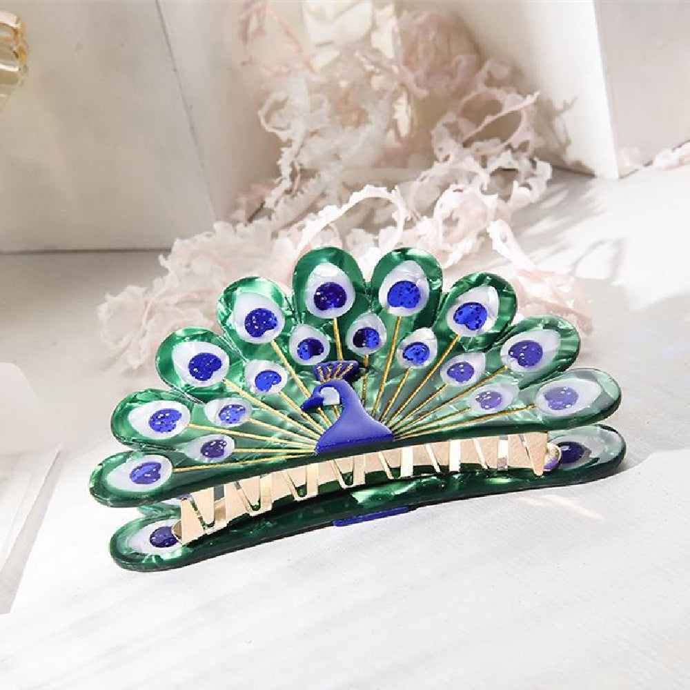 Accessoires pour cheveux en forme d'animaux Peacock Grip Grande pince requin pour queue de cheval