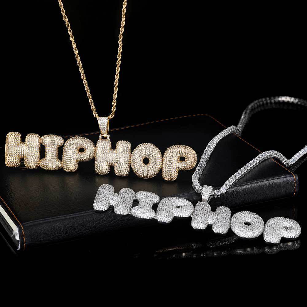 Collier Hip Hop Bubbles avec pendentif lettre et micro-zircone cubique