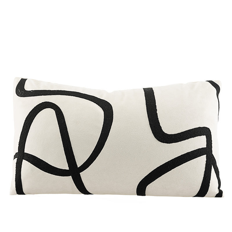 Suede Black And White Towel Embroidered Abstract Line Sofa Waist Pillowcase