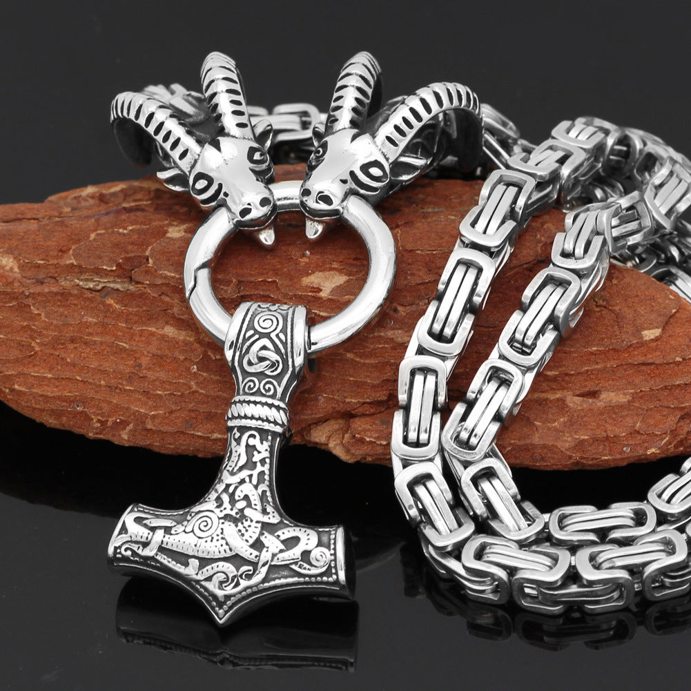 Vintage Men's Sheep Head Stainless Steel Pendant Necklace