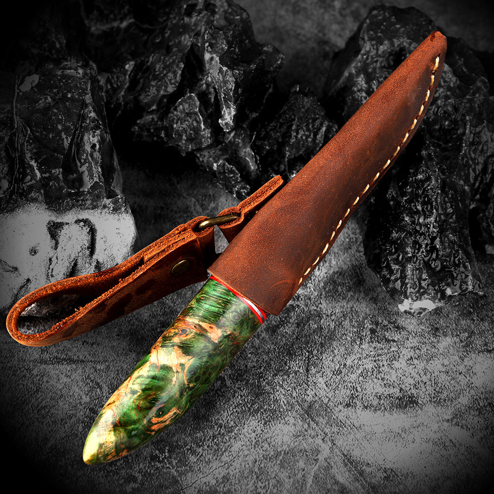 Ensemble de couteaux en cuir avec manche en bois de fruit droit pour l'extérieur