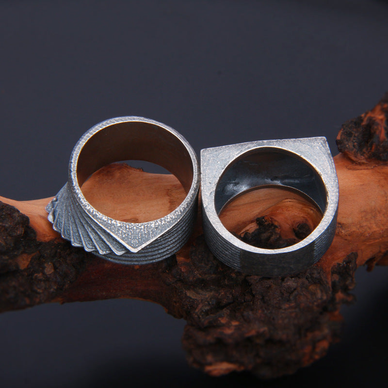 Bague rétro en argent sterling S925 à rayures irrégulières