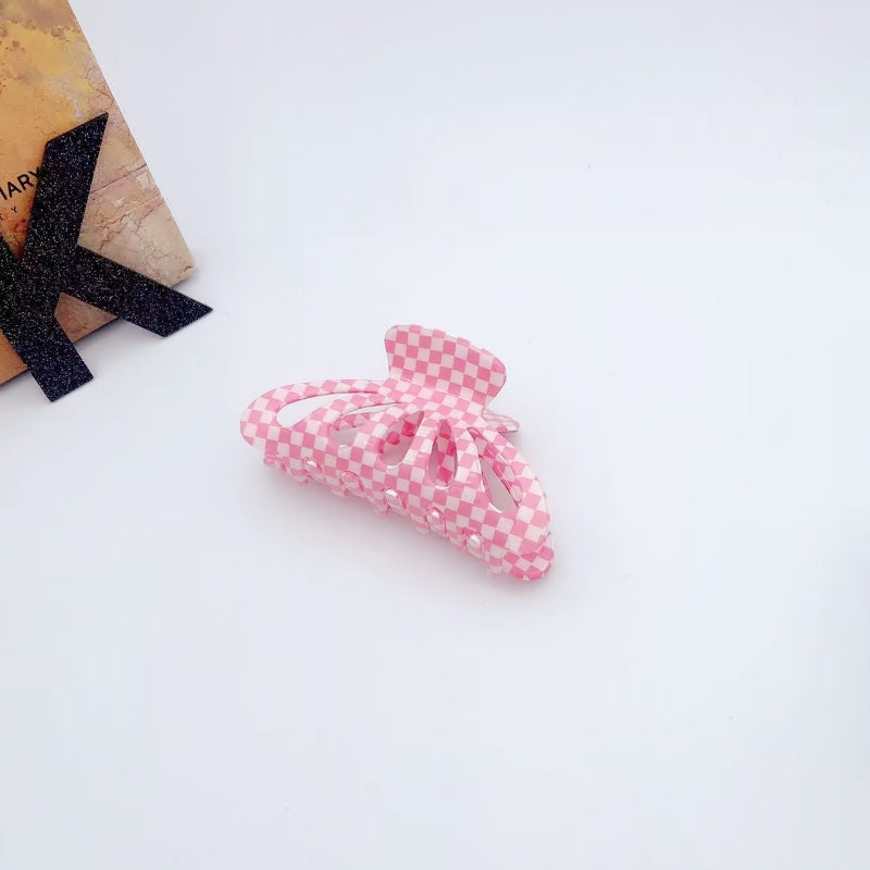 9CM Plaid Barrettes Girly Temperamental Hollow Grip