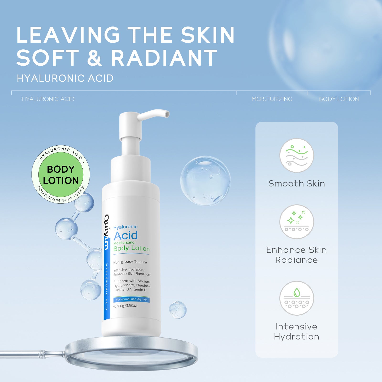 Lotion Corporelle à l'Acide Hyaluronique 100g Hydratante et Nourrissante pour la Peau
