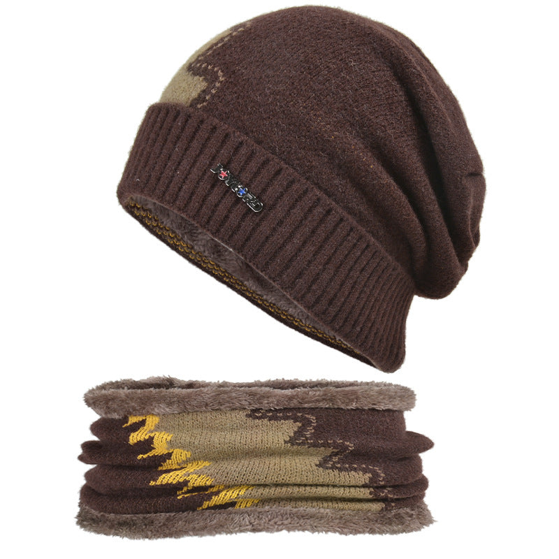 Knitted Hat Men's Plus Velvet Warm Hooded Cap Color Matching All-match