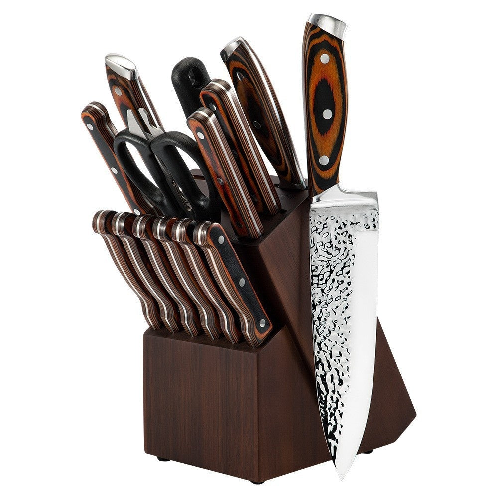 15-piece Set Kitchen Kit Red Color Wooden Handle Stainless Steel Knife