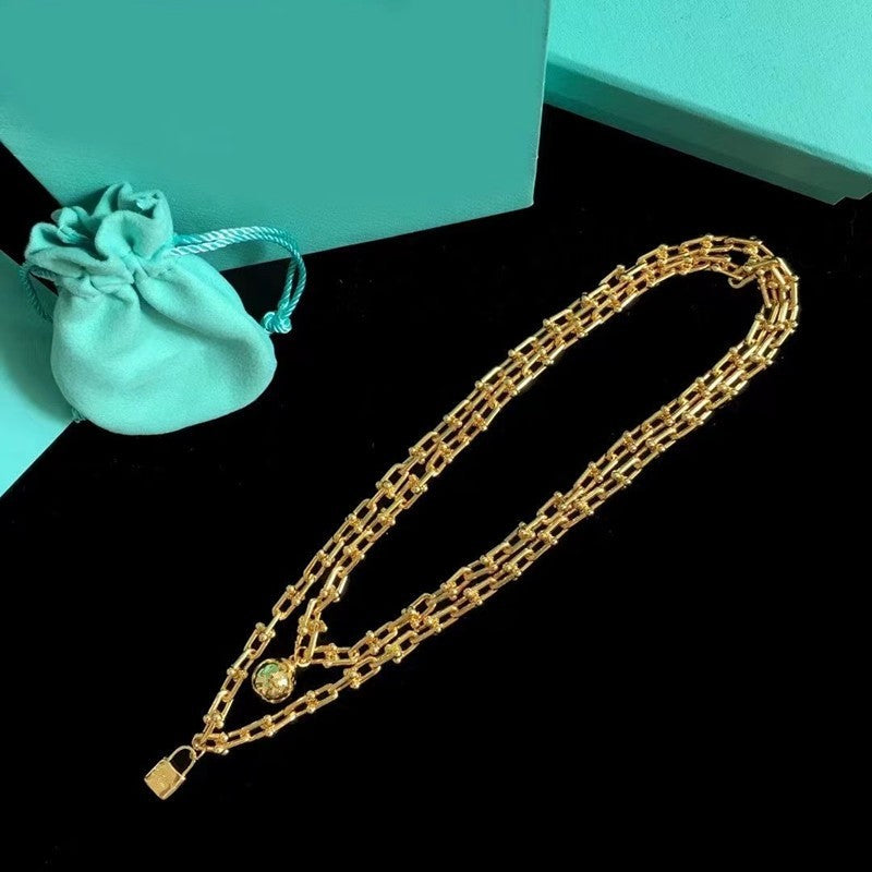 18K Gold Titanium Steel Men's And Women's Beads Classic T Necklace