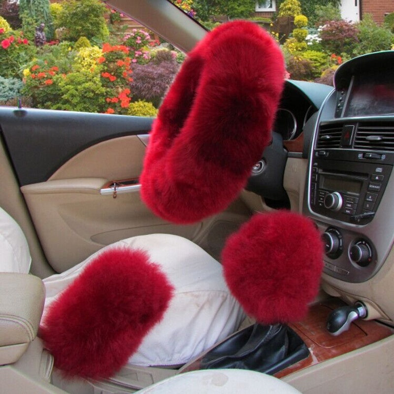 Pure Wool Car Steering Wheel Cover Three-piece Set