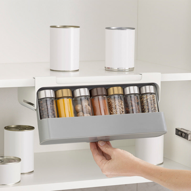 Support de rangement pour bouteilles d'assaisonnement, pour cuisine, boîte à épices, pot à épices suspendu, support de rangement domestique sans perçage