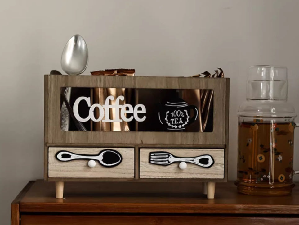 Retro Wood Desktop Small Storage Cabinet Drawer Compartment