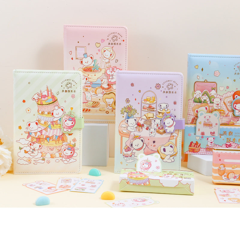 Coloring Magnetic Buckle Leather Book Gourmet Bear Small
