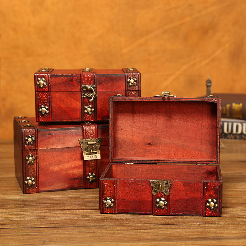 Boîte de rangement de bijoux en bois vintage de style européen pour bibelots