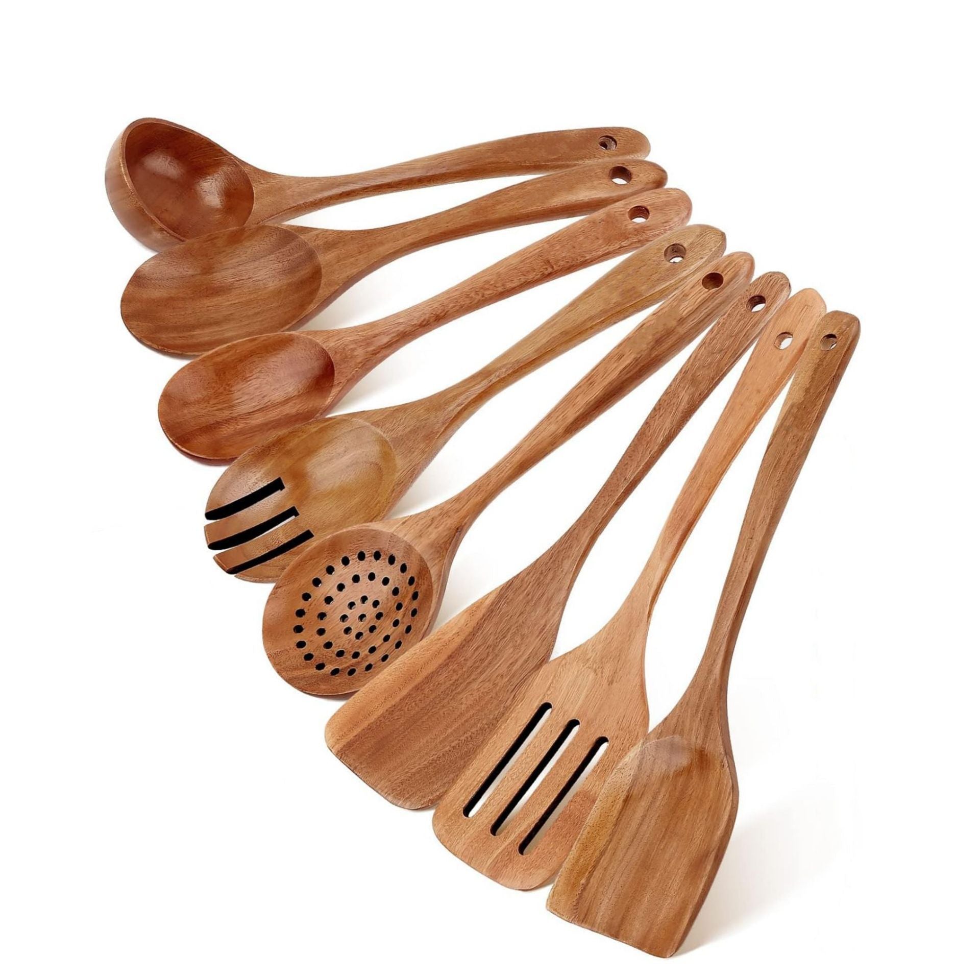 Acacia Mangium Spatula 7-piece Kitchen Salad Mixing Pasta Spoon Slotted Turner