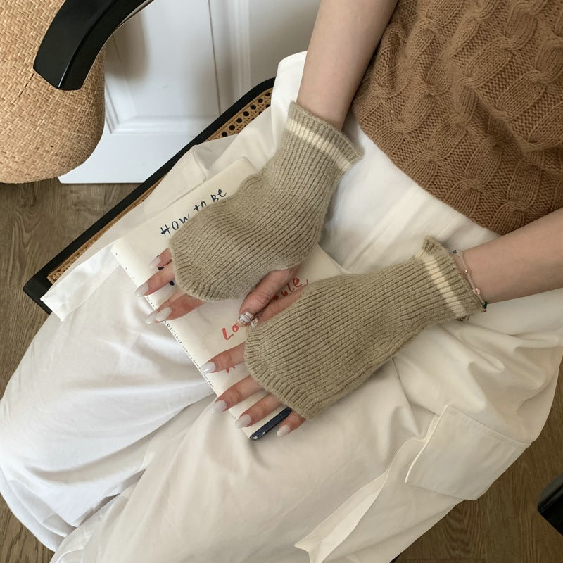 Women's Warm Touch Screen Knitted Half Finger Knitting Wool Gloves