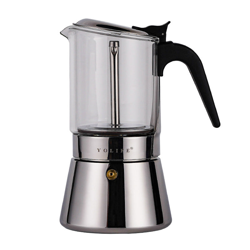 Household Convenient Glass Stainless Steel Coffee Mocha Pot