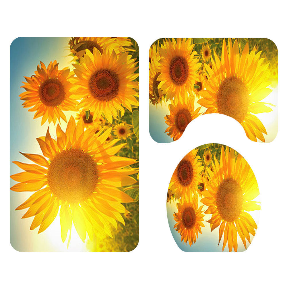 Sunflower Printed Shower Curtain Floor Mat Four-Piece Set