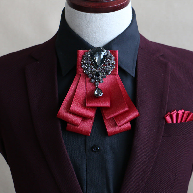 Men's Fashion Simple Diamond Bow Tie Set