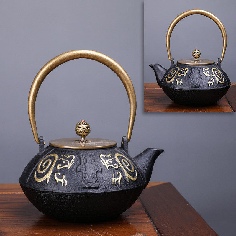 Théière bouillie faite à la main, créative, littéraire et artistique, théière en fer heureux