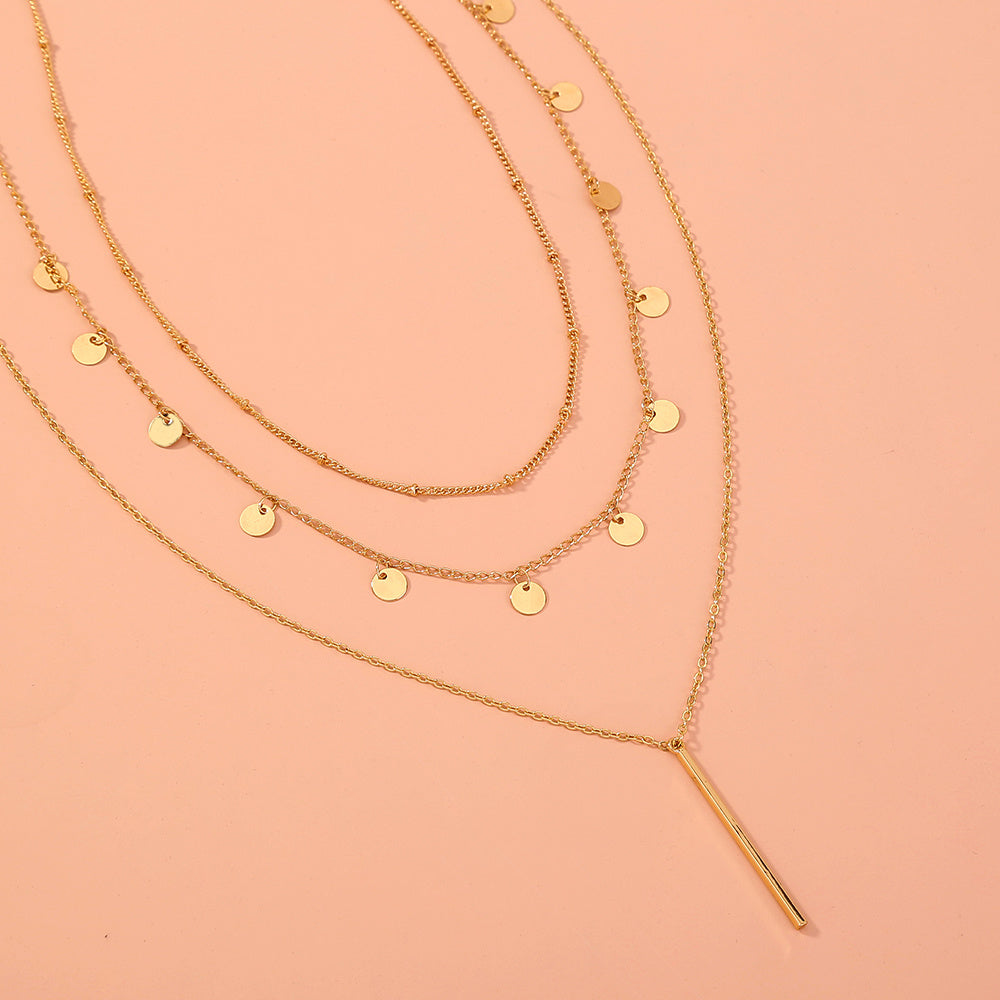 Simple round piece tassel pendant multi-layer necklace, stacked diy necklace