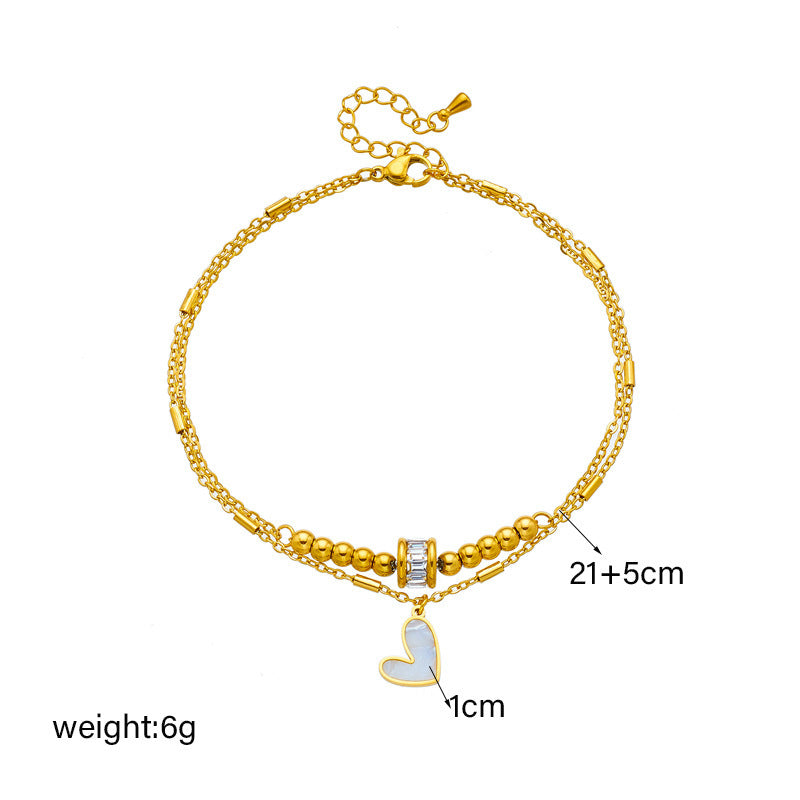 Bijoux fantaisie Boho Classique Amour Cœur Chaîne de cheville Double couche Chaîne bracelet Cheville Charme Pompon Chaîne de jambe Chaîne de pied Femme Fête Bijoux Accessoires