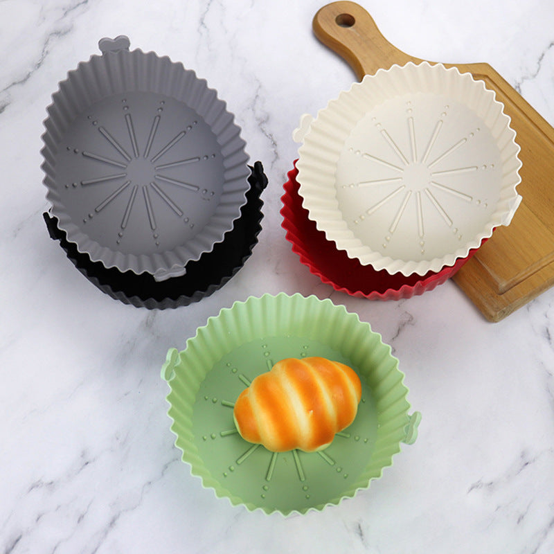 Plat de cuisson rond binaural en silicone de qualité alimentaire pour friteuse à air