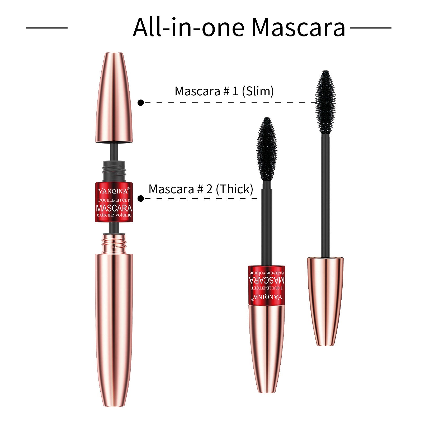 Maquillage Visage Mascara double tête 2-en-1 longue durée anti-bavure