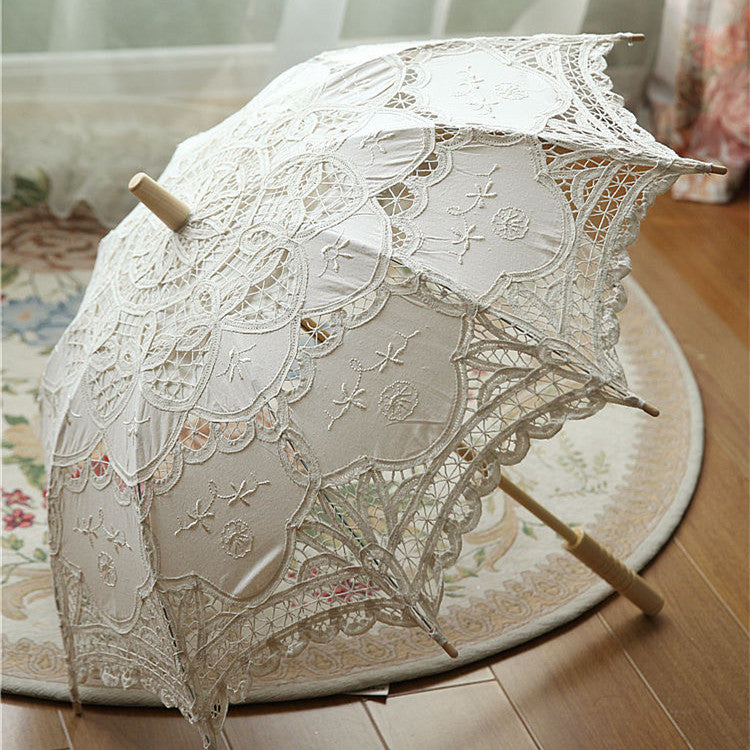 Parapluie artisanal long manche en dentelle vintage pour femme