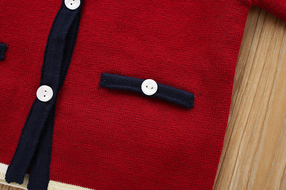 Children's Suit Korean Style Solid Color Knitted Cardigan Two-piece Suit Skirt