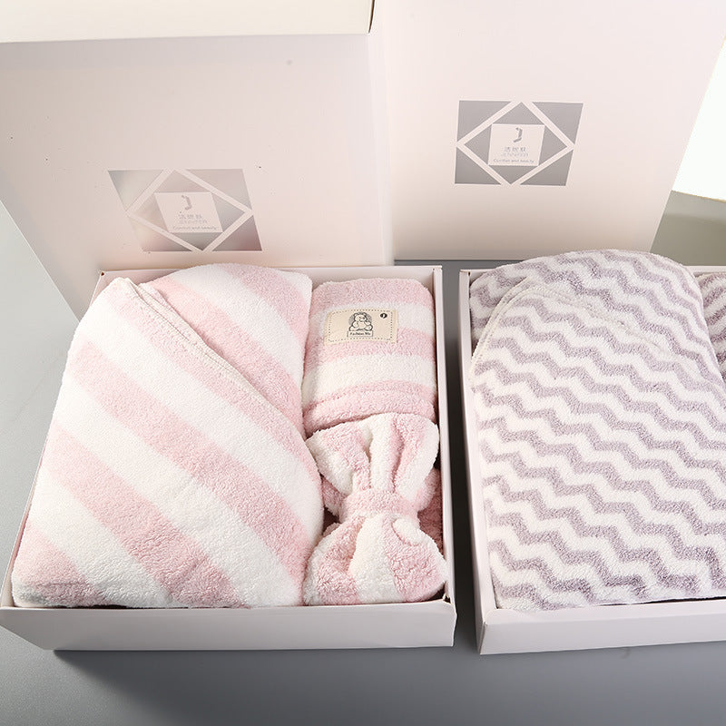 Household Simple Coral Fleece Dry Hair Towel Bath Band Set